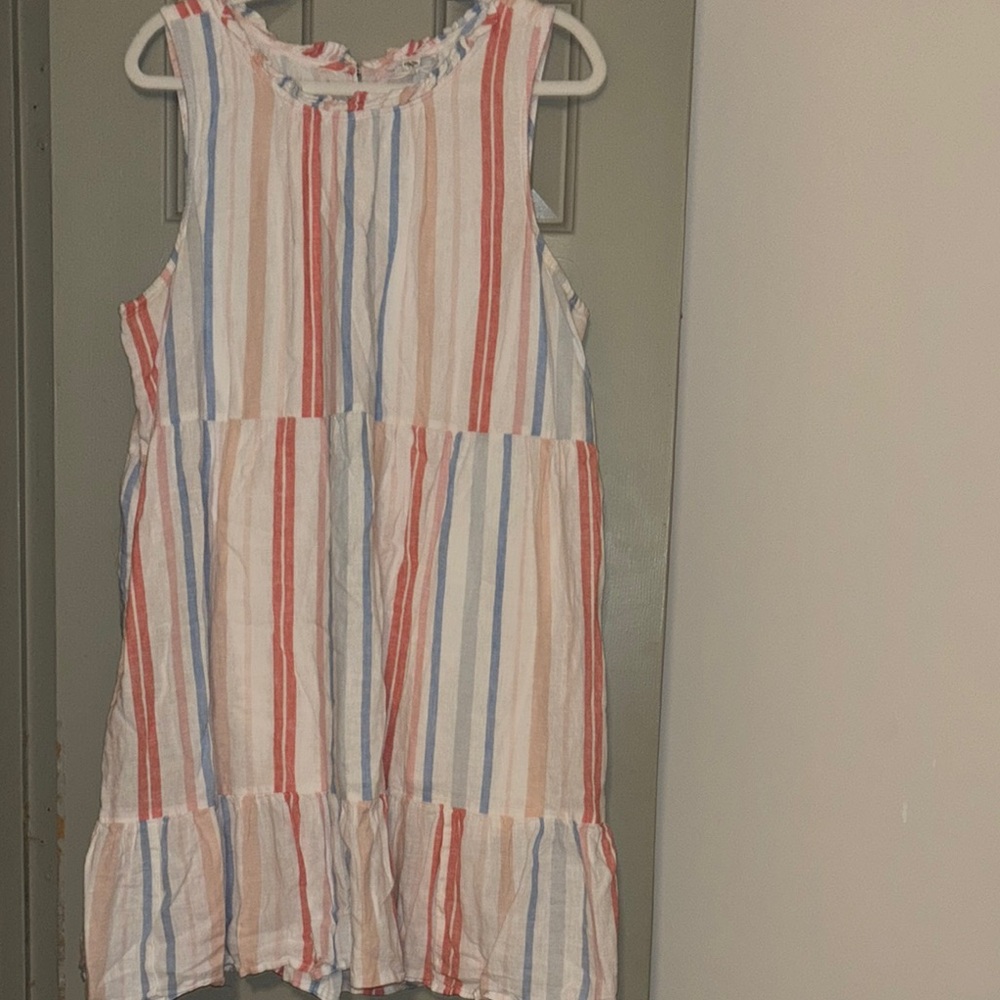 Striped Sun Dress - Coral, Blue & Cream